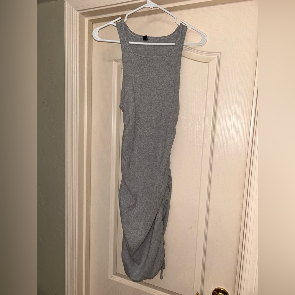 Gray casual dress with side ruche